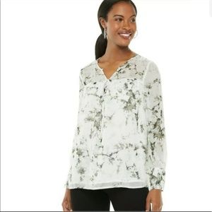 🤍💚 Apt. 9 - NWT - Marble Print Sheer & Lined Blouse - Size: XL